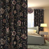 FABULUXE - Black Hand-Made FULLY-LINED Velvet-Wool Crewel Curtain