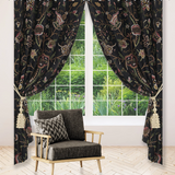 FABULUXE - Black Hand-Made FULLY-LINED Velvet-Wool Crewel Curtain