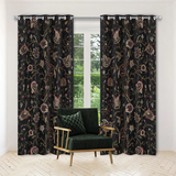 FABULUXE - Black Hand-Made FULLY-LINED Velvet-Wool Crewel Curtain