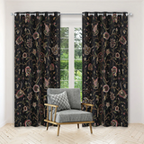 FABULUXE - Black Hand-Made FULLY-LINED Velvet-Wool Crewel Curtain