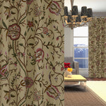 Luxurious Beige Cotton Duck Hand-Made FULLY-LINED Crewel Curtain